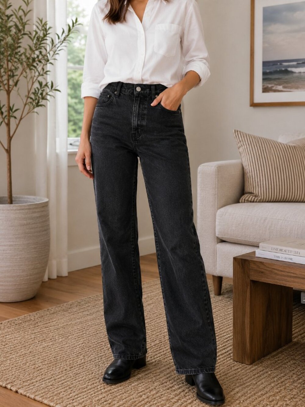 Ralph Lauren Jeans Women 10 Black 100% Cotton High Rise Straight Leg Denim 1117‎